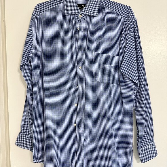 Etro Men's Large Blue Check Dress Shirt - 4 - Picture 3 of 3